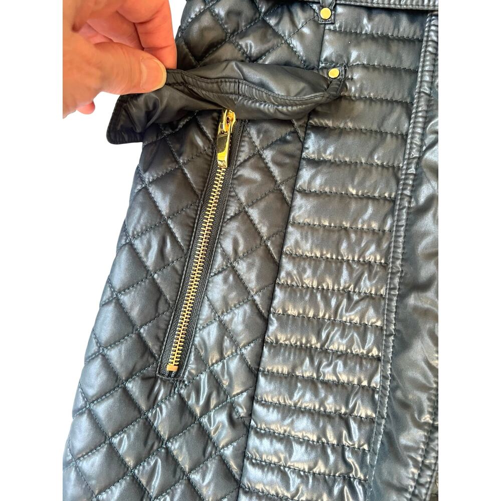 Via Spiga Women’s Evergreen Quilted Belted Coat Size M Gold Hardware - Picture 10 of 13